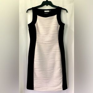 Calvin Klein black and white color block dress midi